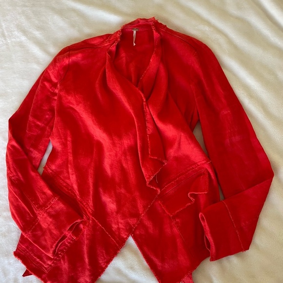 Free People Red Draped Linen Jacket - Picture 4 of 12